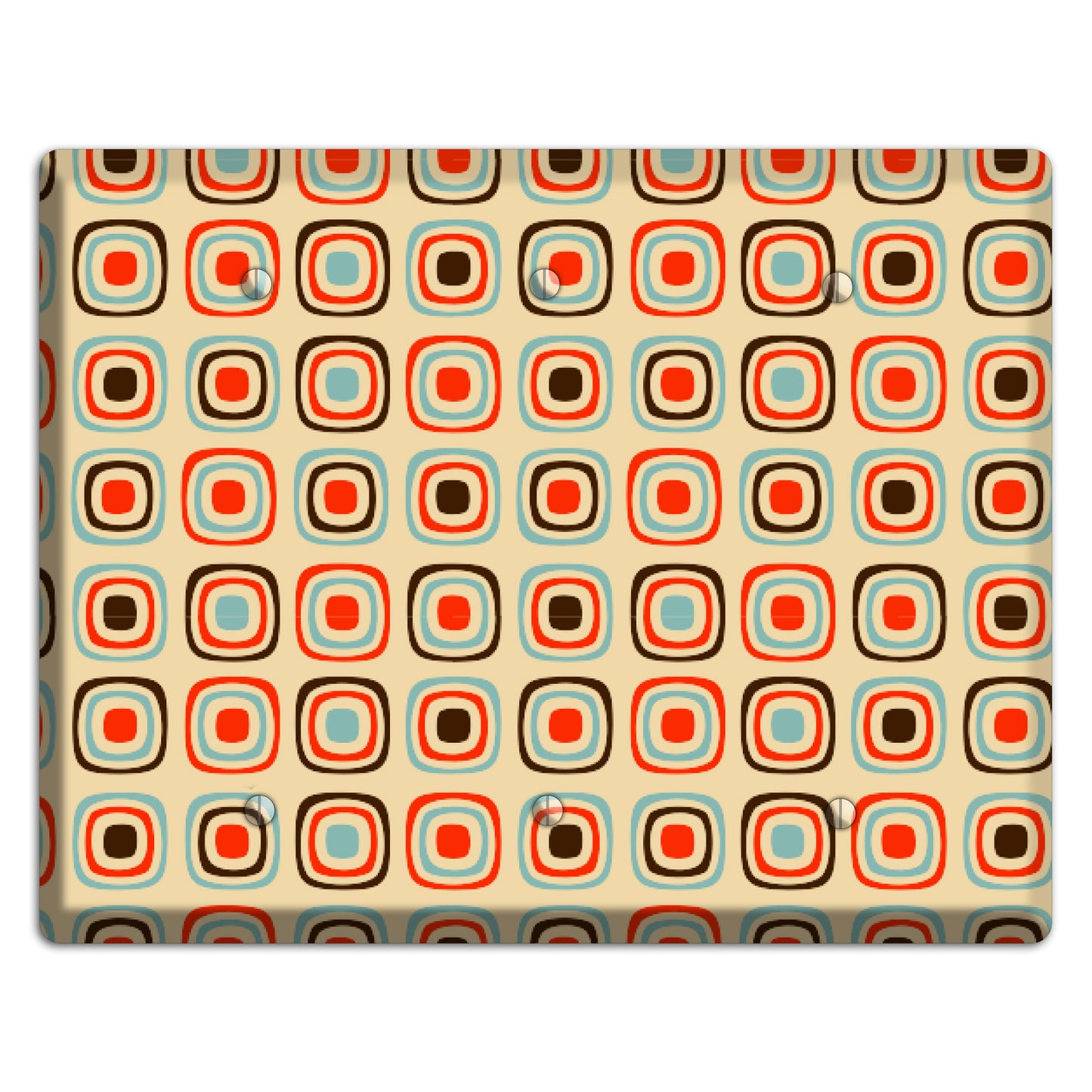 Multi Coral Dusty Blue and Brown Retro Squares 3 Blank Wallplate