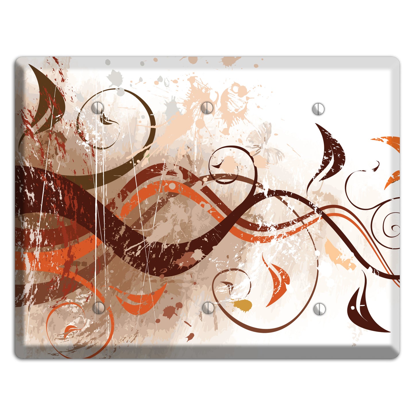 Brown Maroon Orange Swirl and Splatter 3 Blank Wallplate