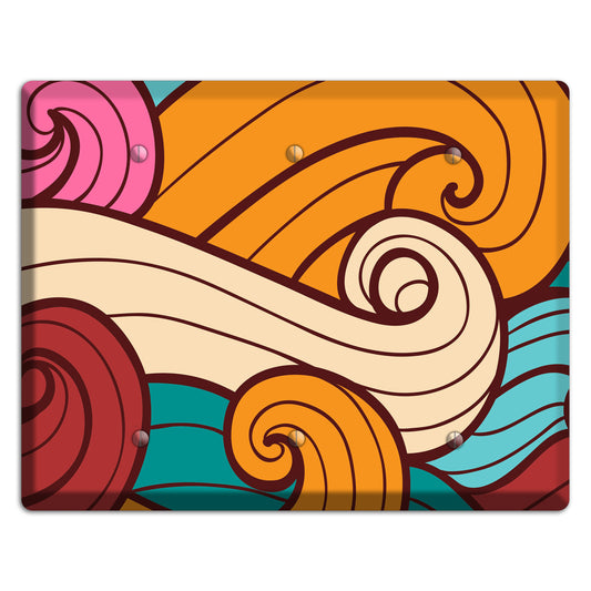 Abstract Curl Red & Cream 3 Blank Wallplate