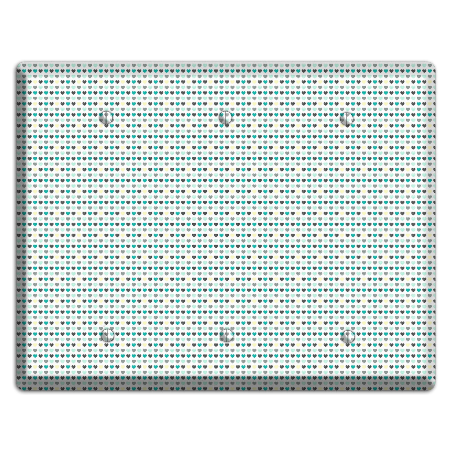 Multi Teal Grey Yellow Optical Hearts 3 Blank Wallplate