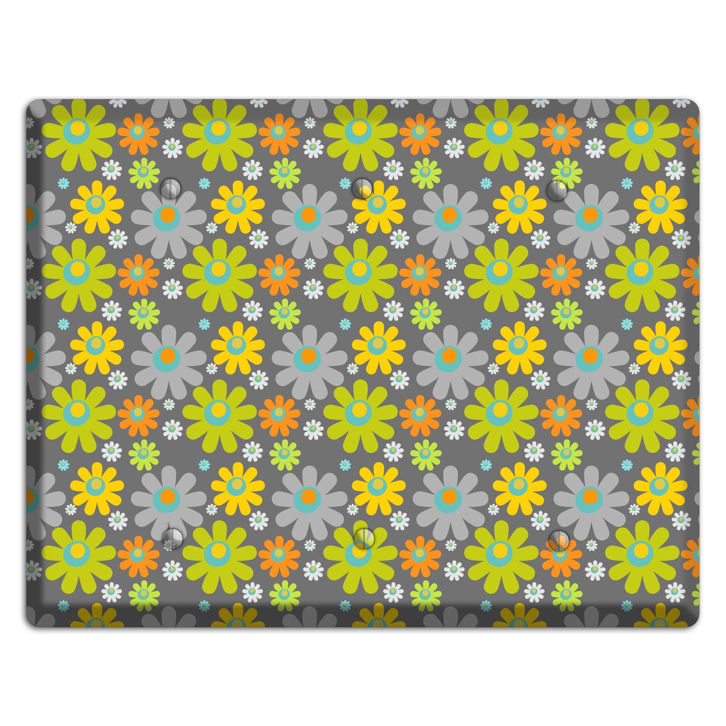 Grey and Yellow Flower Power 3 Blank Wallplate