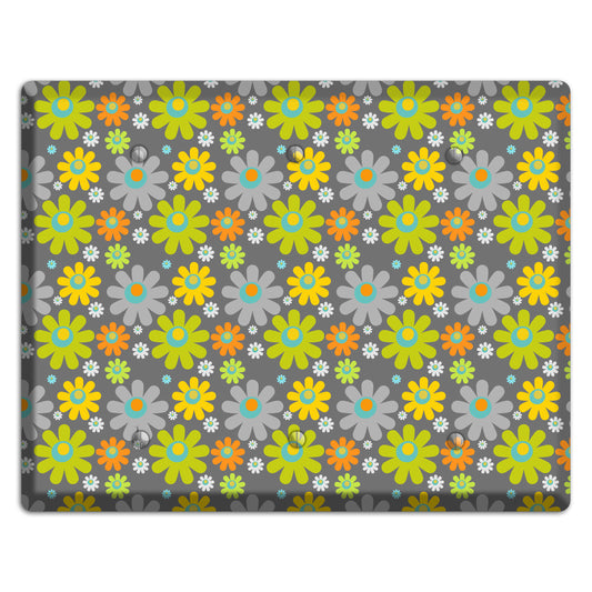 Grey and Yellow Flower Power 3 Blank Wallplate