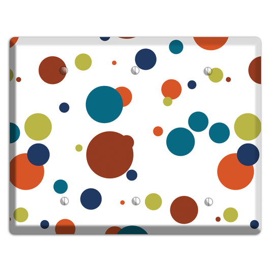 White with Multi Color Medium Dots 3 Blank Wallplate