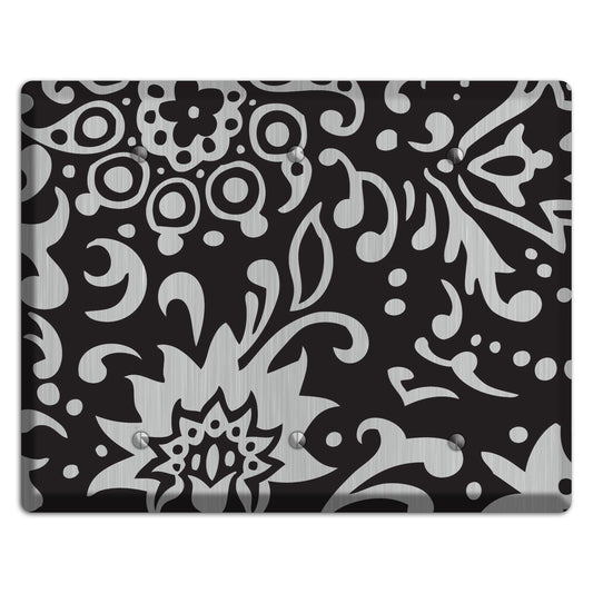 Black Boteh  Stainless 3 Blank Wallplate