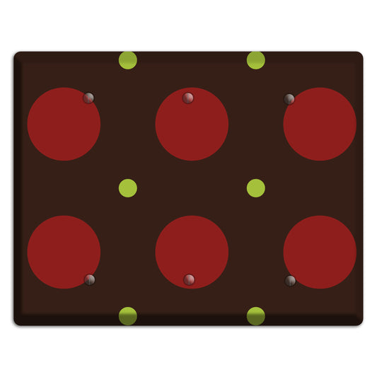 Brown with Red and Green Multi Medium Polka Dots 3 Blank Wallplate