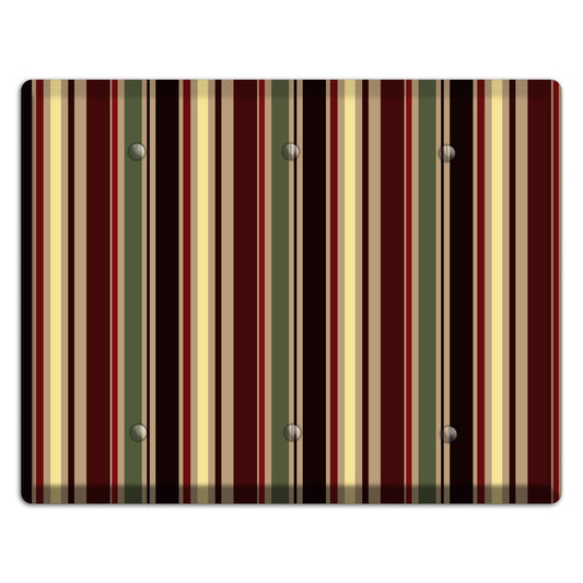 Multi olive and Burgundy Vertical Stripes 3 Blank Wallplate