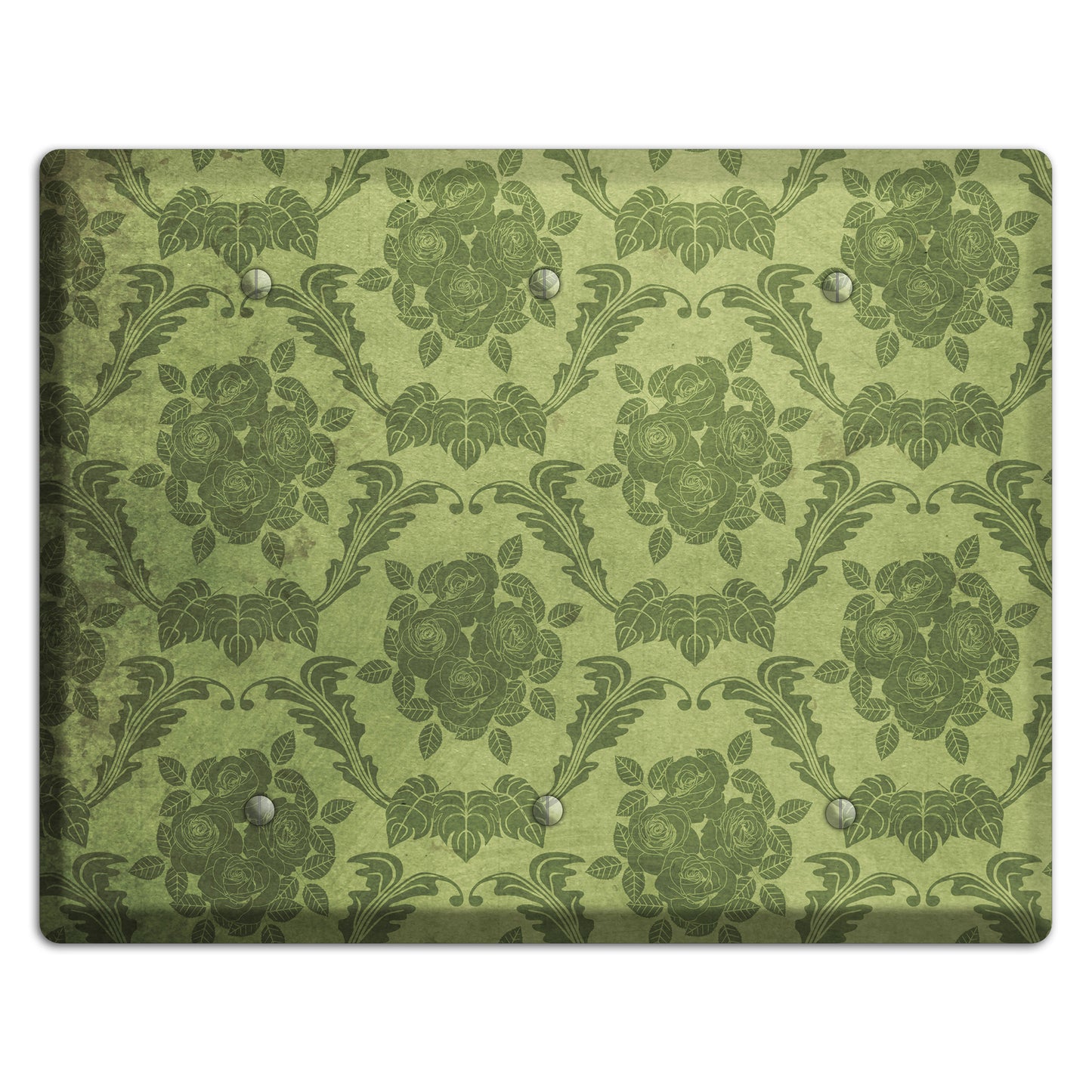 Green Smoke Vintage Rose Damask 3 Blank Wallplate