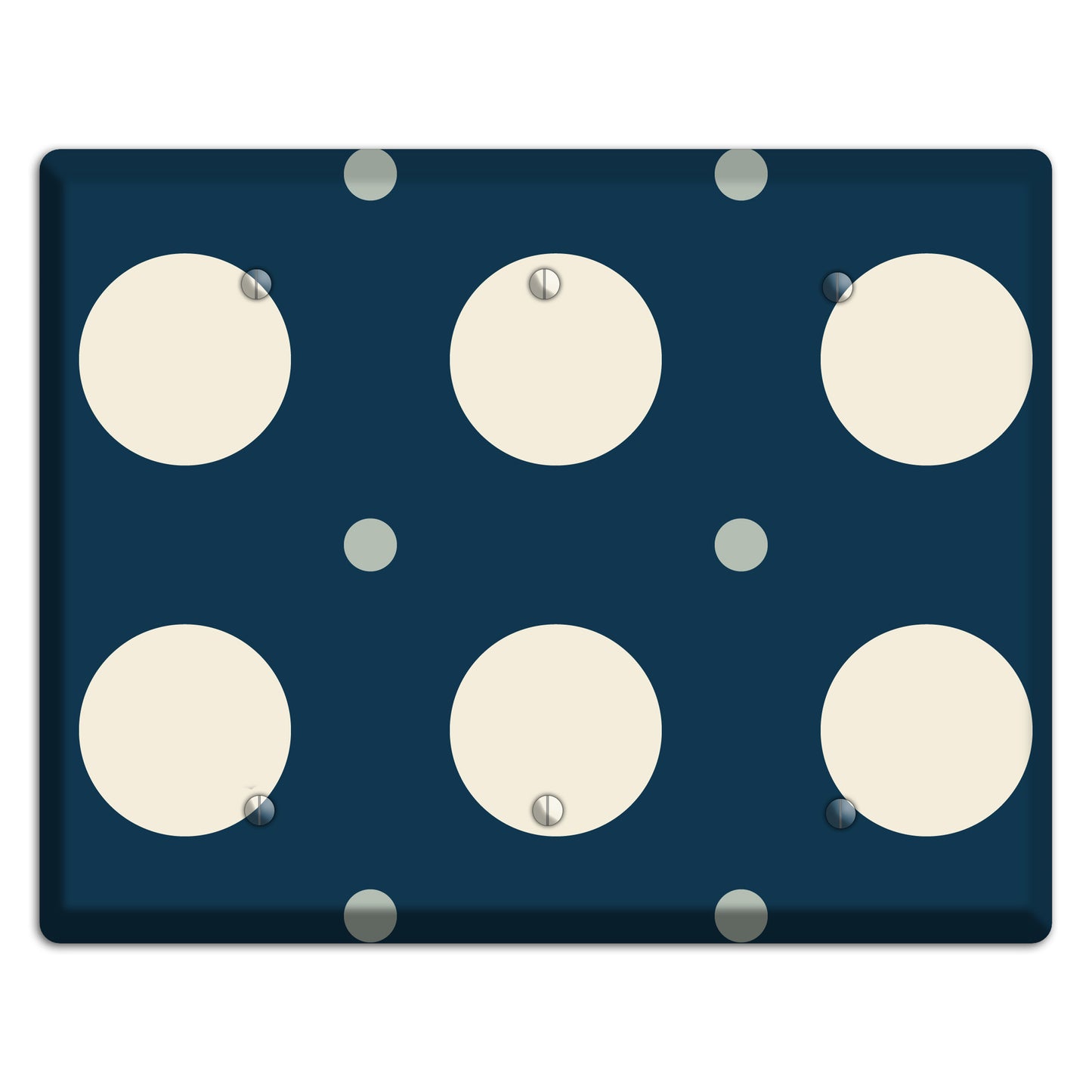 Navy with Off White and Blue Multi Medium Polka Dots 3 Blank Wallplate