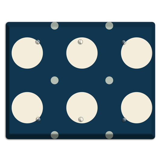 Navy with Off White and Blue Multi Medium Polka Dots 3 Blank Wallplate