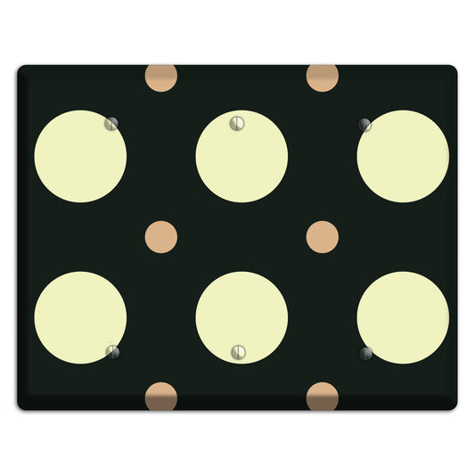 Black with Yellow and Mauve Multi Medium Polka Dots 3 Blank Wallplate