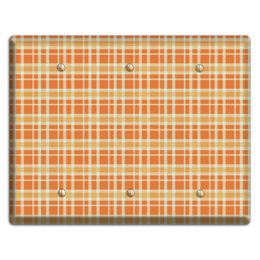 Orange and Beige Plaid 3 Blank Wallplate