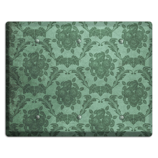 Viridian Green Vintage Rose Damask 3 Blank Wallplate