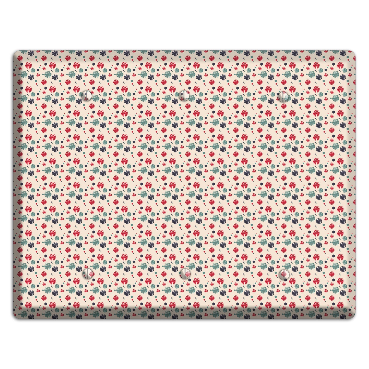 Off White with Red Green Blue Retro Bursts 3 Blank Wallplate