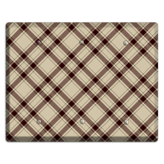 Beige and Brown Plaid 3 Blank Wallplate