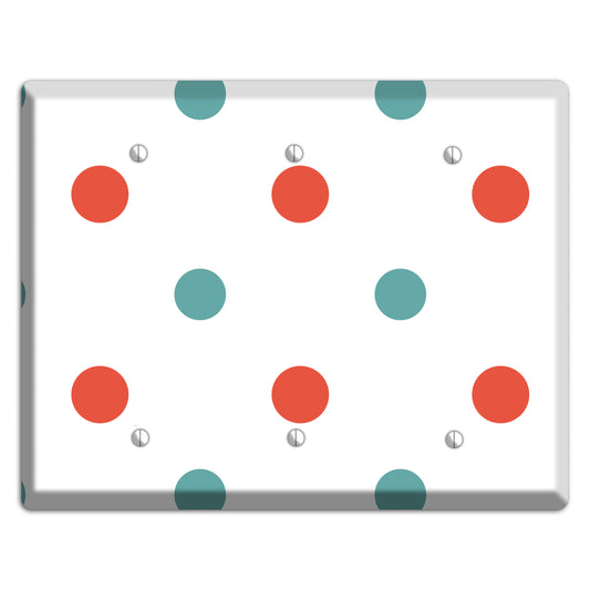 Aqua and Coral Medium Polka Dots 3 Blank Wallplate