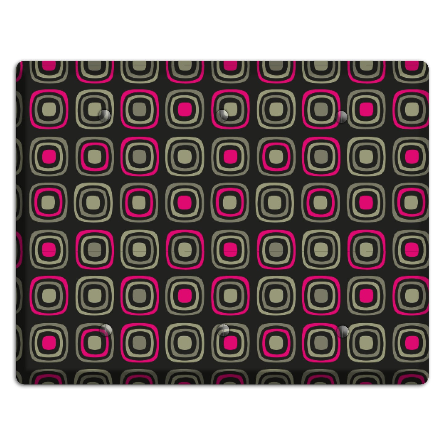 Multi Brown Fuschia Olive Retro Squares 3 Blank Wallplate