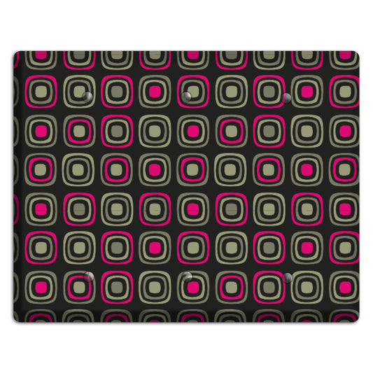 Multi Brown Fuschia Olive Retro Squares 3 Blank Wallplate