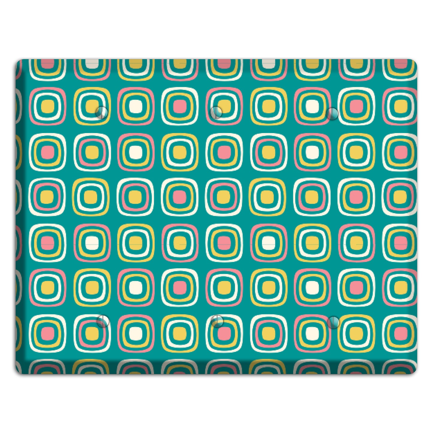 Mulri Teal Coral Lime Retro Squares 3 Blank Wallplate