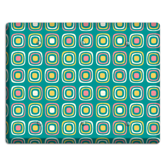 Mulri Teal Coral Lime Retro Squares 3 Blank Wallplate