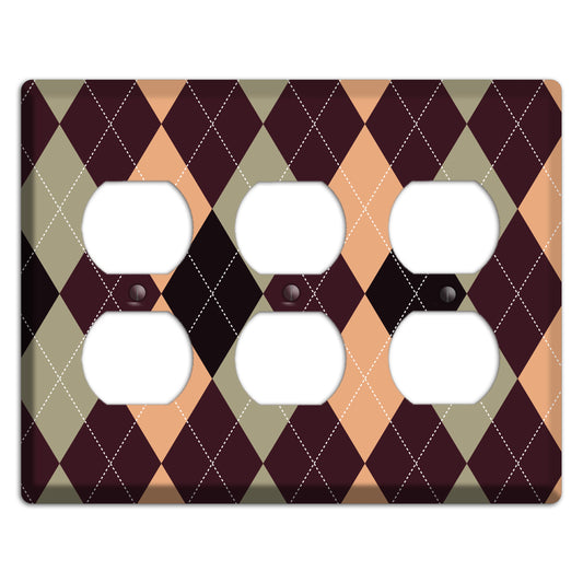 Beige and Brown Argyle 3 Duplex Wallplate