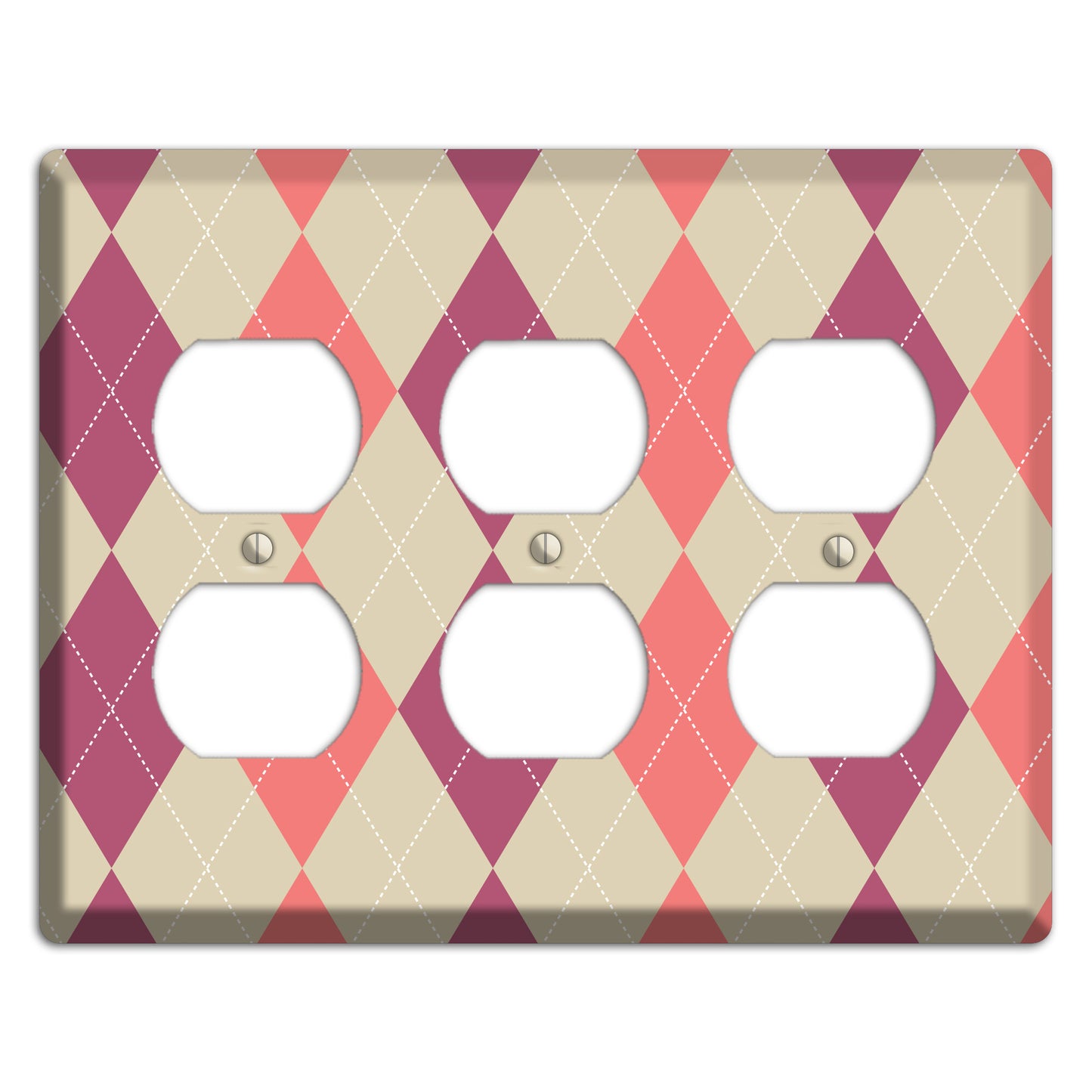 Pink and Tan Argyle 3 Duplex Wallplate