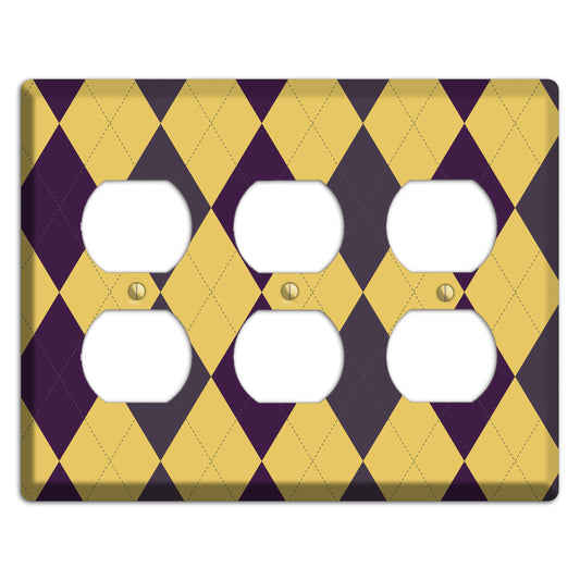 Yellow Plum Brown Argyle 3 Duplex Wallplate