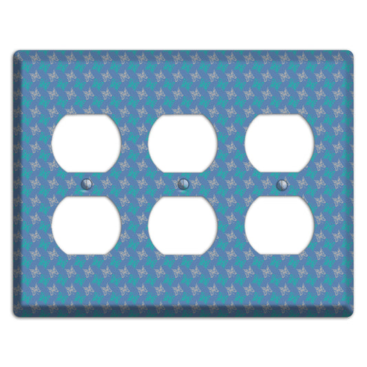 Blue with White and Turquoise Butterflies 3 Duplex Wallplate