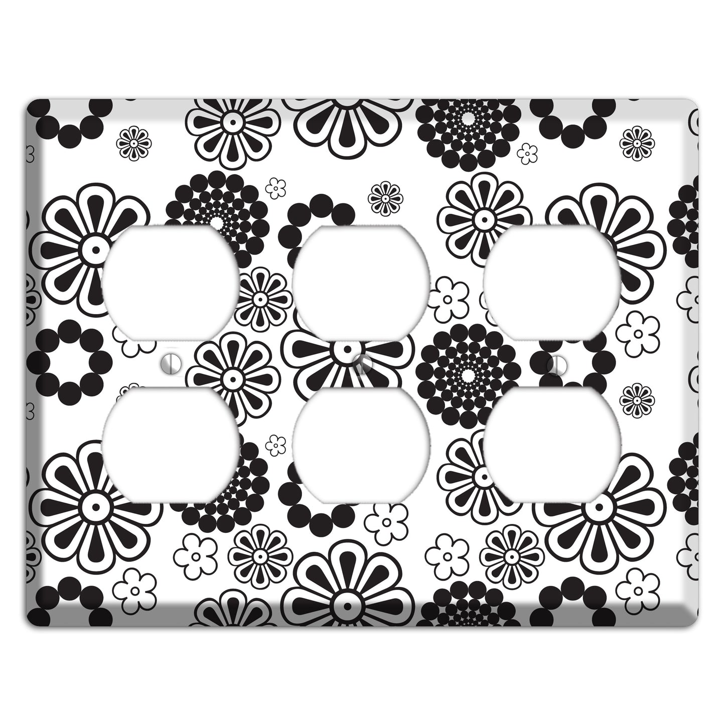 White With Black Retro Floral Contour 3 Duplex Wallplate