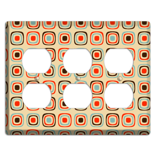 Multi Coral Dusty Blue and Brown Retro Squares 3 Duplex Wallplate