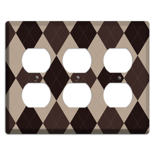 Brown and Beige Argyle 3 Duplex Wallplate