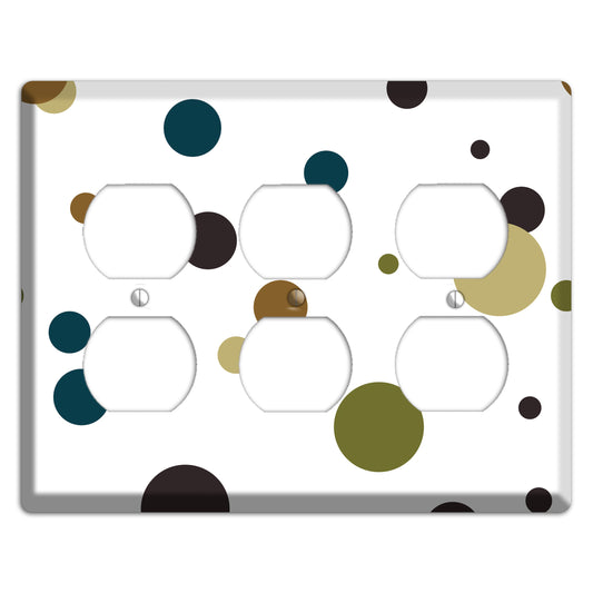 White With Multi Blue and Brown Medium Dots 3 Duplex Wallplate