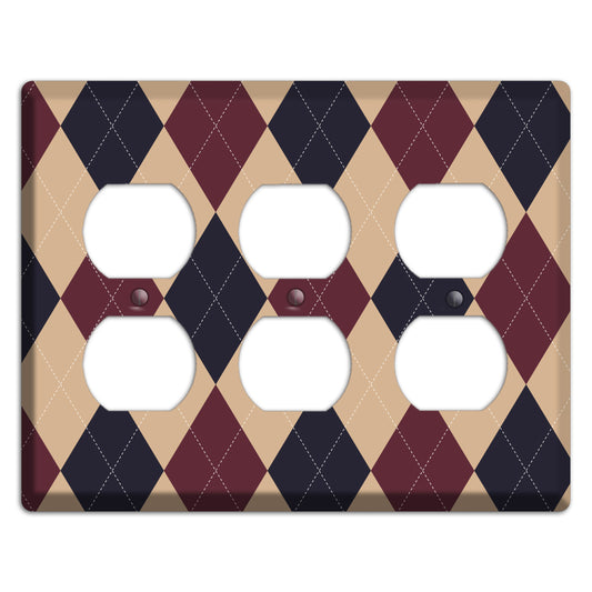 Brown and Tan Argyle 3 Duplex Wallplate