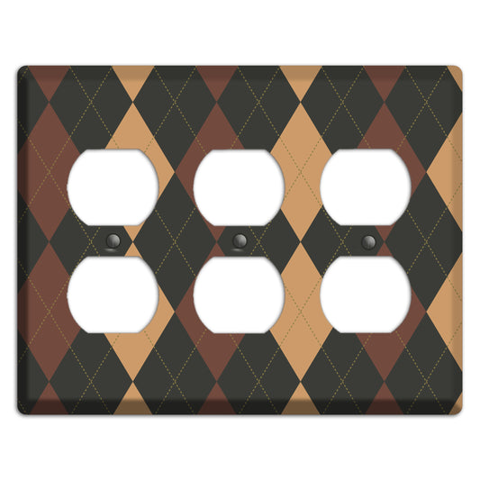 Maroon and Tan Argyle 3 Duplex Wallplate