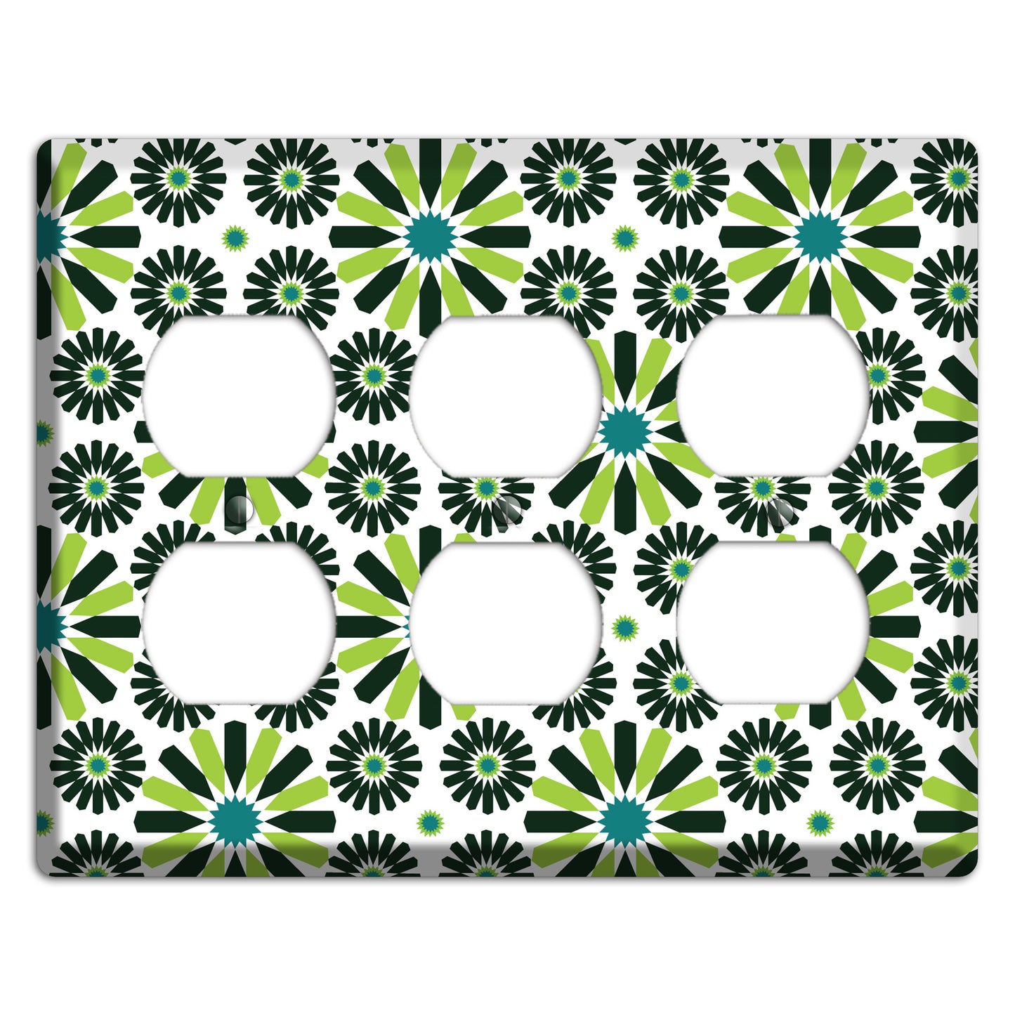 Lime and Teal Scandinavian Floral 3 Duplex Wallplate