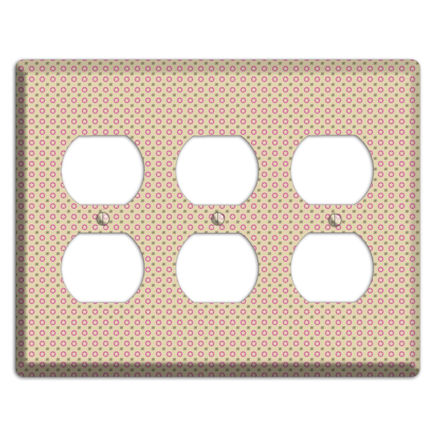 Beige with Pink Stars 3 Duplex Wallplate