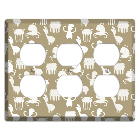 Sily Monsters Brown and White 3 Duplex Wallplate