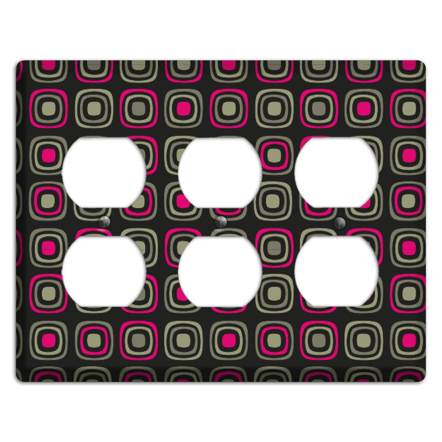 Multi Brown Fuschia Olive Retro Squares 3 Duplex Wallplate