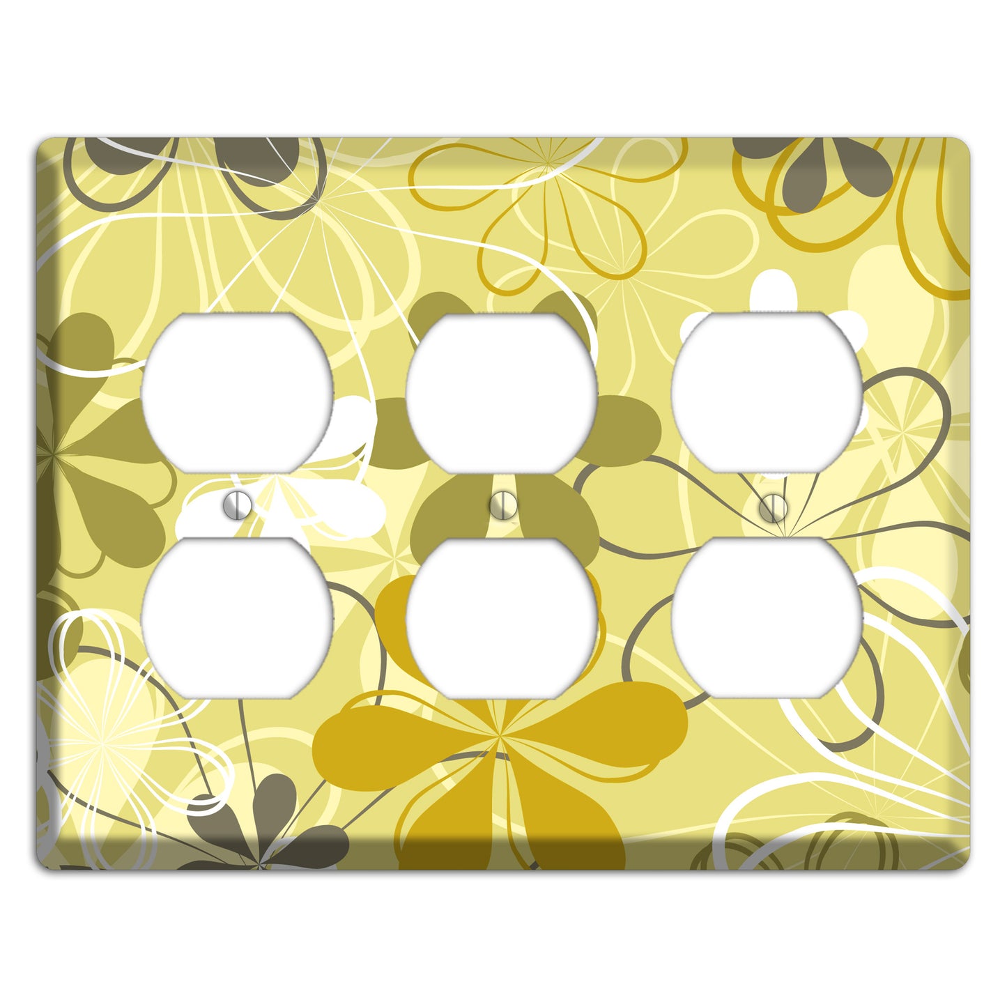 Olive Retro Flowers 3 Duplex Wallplate