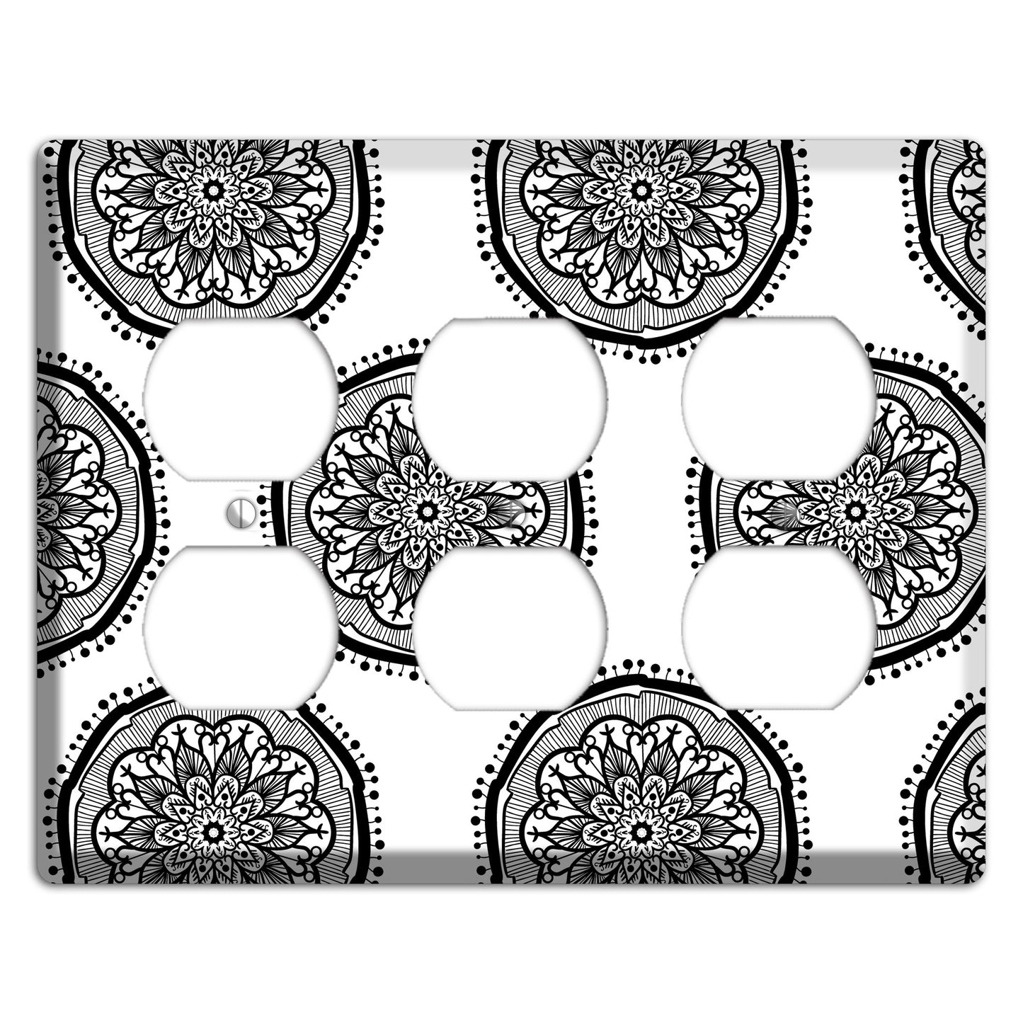 Mandala Black and White Style R Cover Plates 3 Duplex Wallplate