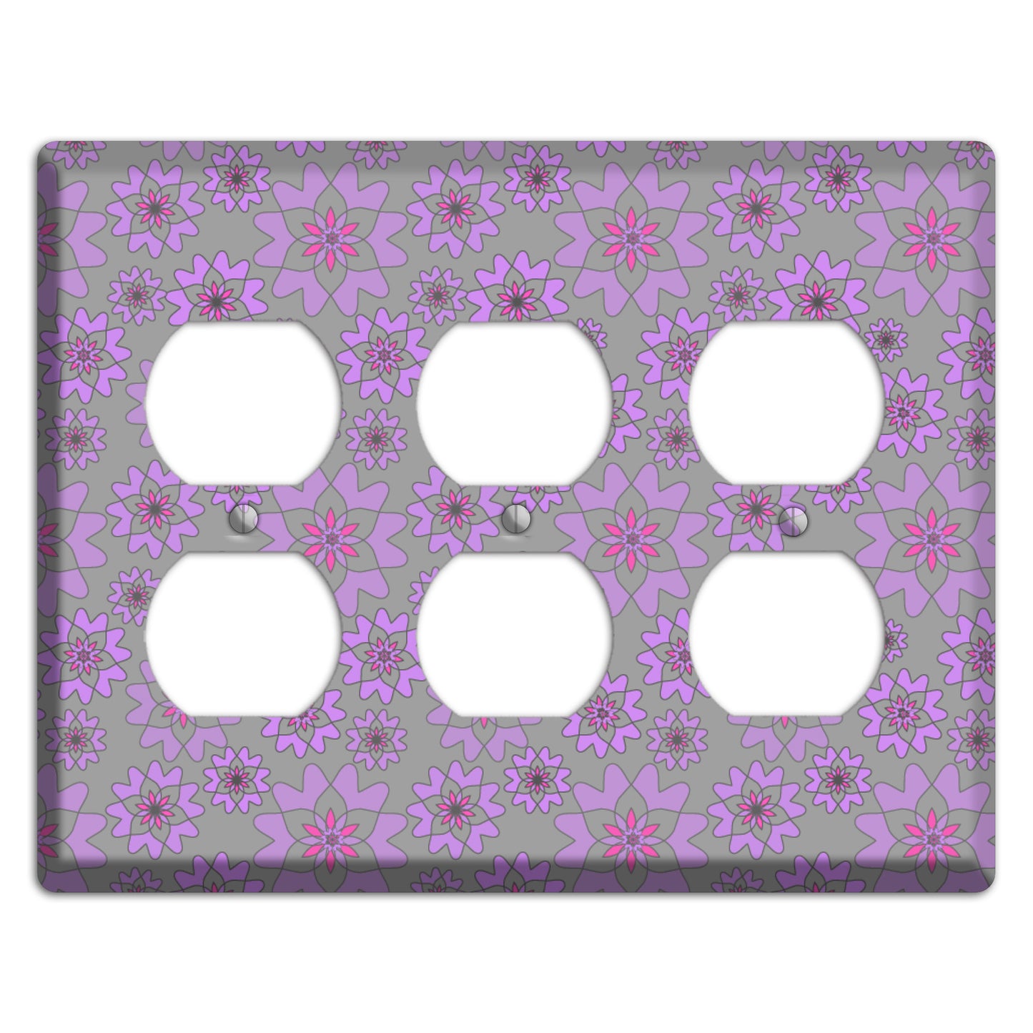 Grey with Purple Retro Suzani 3 Duplex Wallplate