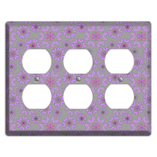 Grey with Purple Retro Suzani 3 Duplex Wallplate