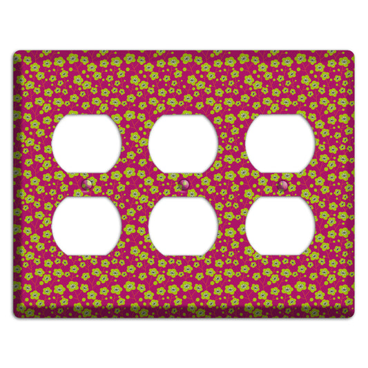 Fuschia and Yellow Calico 3 Duplex Wallplate