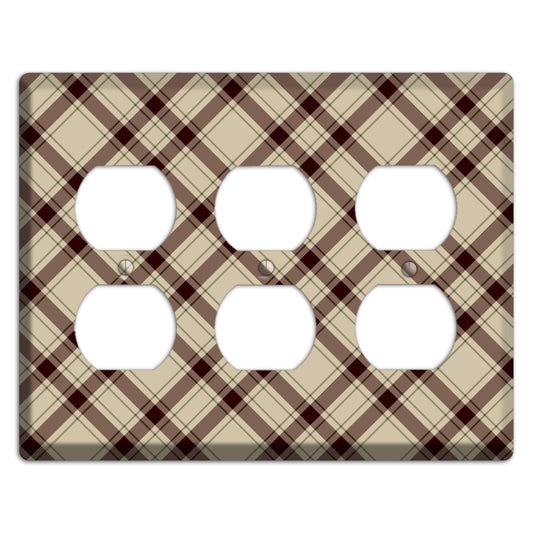 Beige and Brown Plaid 3 Duplex Wallplate