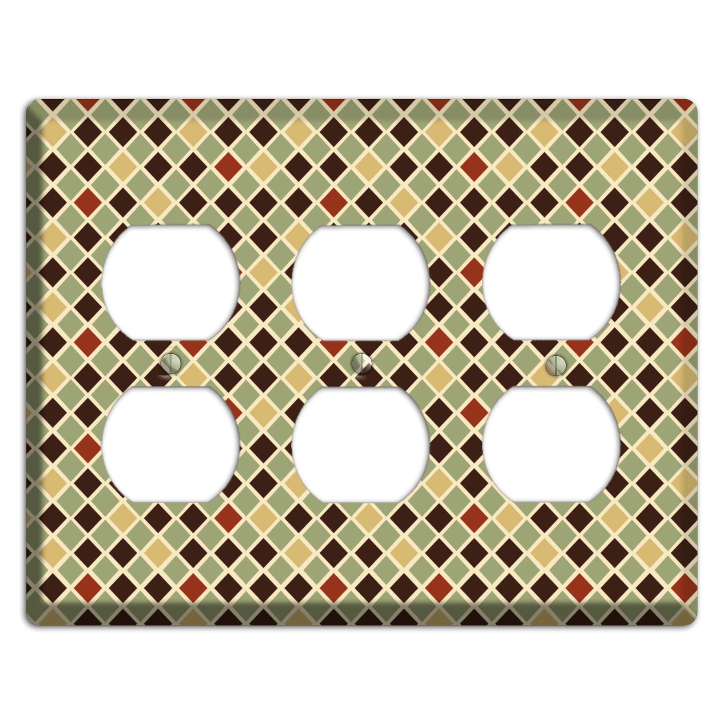 Olive Mustard Maroon Diamonds 3 Duplex Wallplate