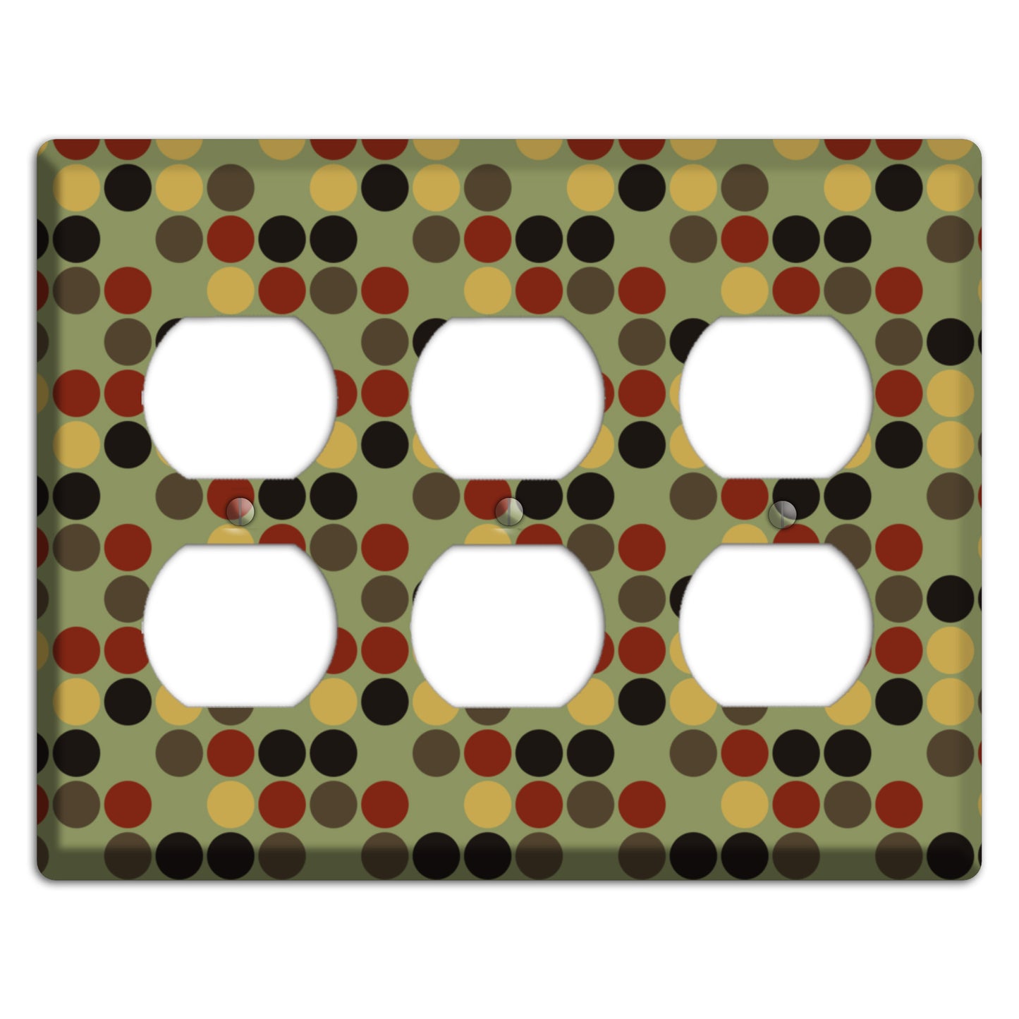 Olive with Red Brown Black Offset Dots 3 Duplex Wallplate