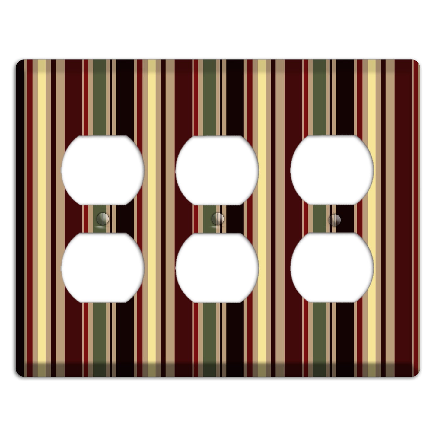 Multi olive and Burgundy Vertical Stripes 3 Duplex Wallplate