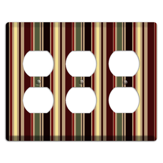 Multi olive and Burgundy Vertical Stripes 3 Duplex Wallplate