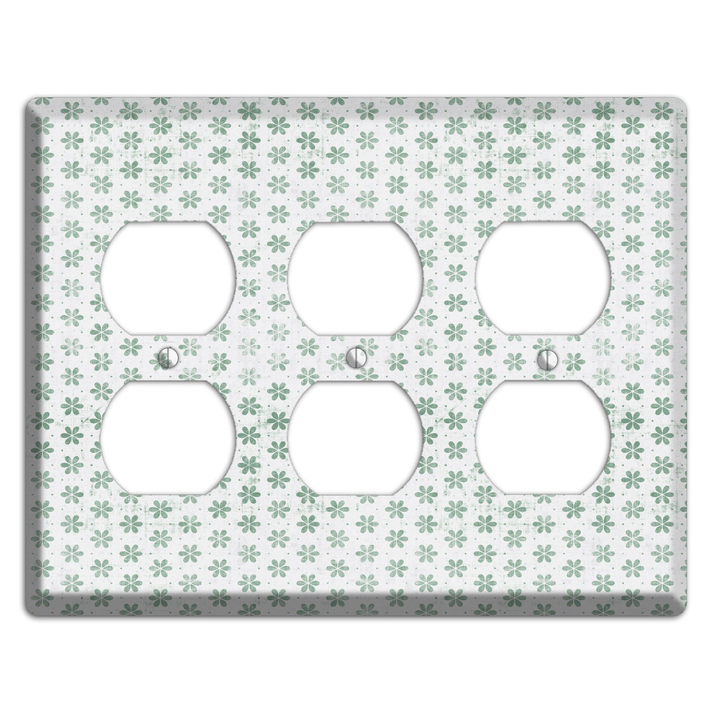 White with Green Grunge Floral Contour 3 Duplex Wallplate