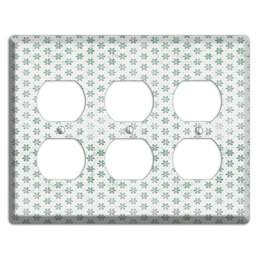 White with Green Grunge Floral Contour 3 Duplex Wallplate