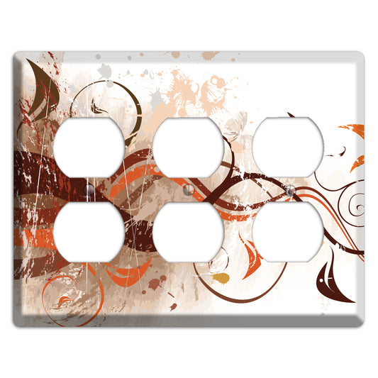 Brown Maroon Orange Swirl and Splatter 3 Duplex Wallplate